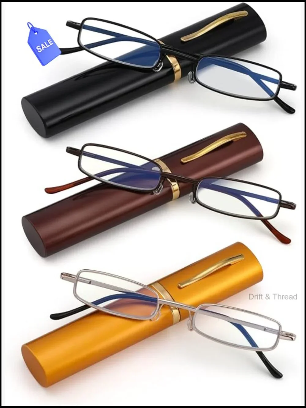 3 Pack Blue Light Blocking Reading Glasses Slim Pocket Spring Hinge Metal Frame